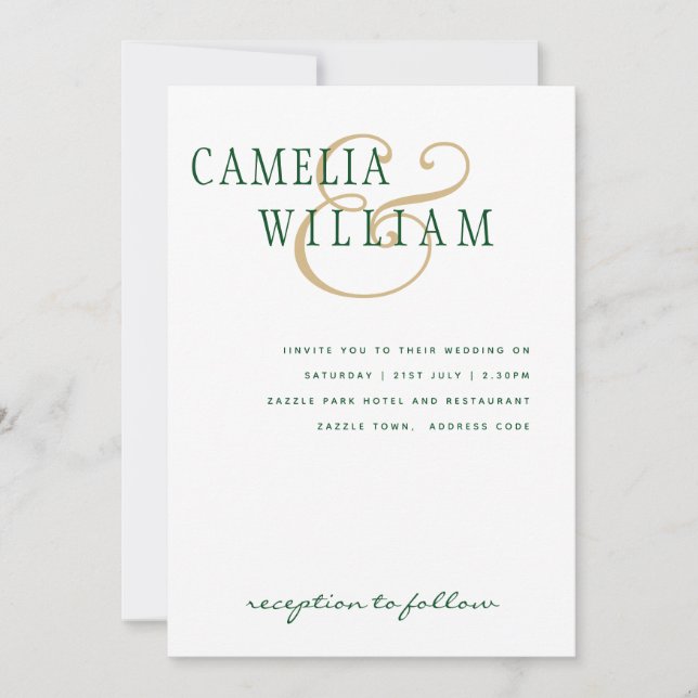 LeahG Emerald Green Gold Modern Wedding Invitation (Devant)