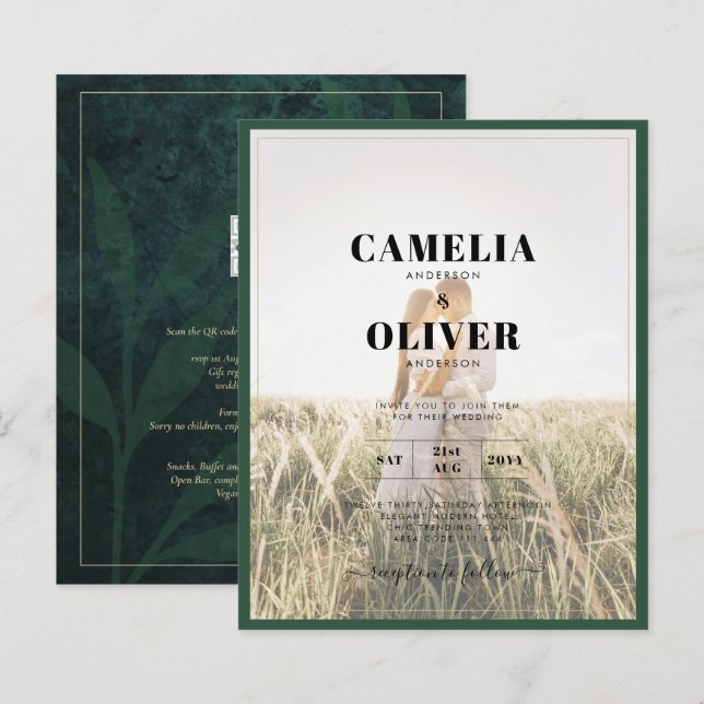 LeahG Emerald Green Photo Overlay Wedding Invite (Front/Back)