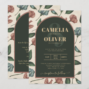 LeahG Emerald Green Terracotta Gold FALL Wedding Invitation
