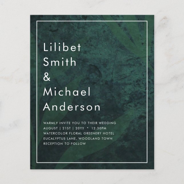 LeahG Emerald Green White Leaves Wedding Invite (Front)