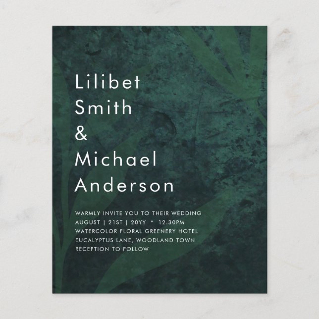 LeahG Emerald Green White Leaves Wedding Invite Flyer (Front)