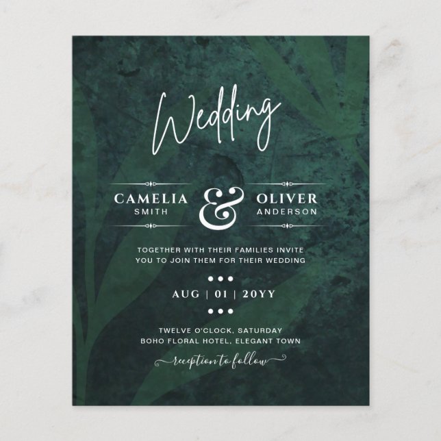 LeahG Emerald Green White Leaves Wedding Invite Flyer (Front)