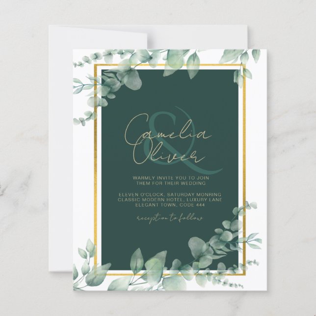 LeahG Eucalyptus Greenery Gold WEDDING QR CODE (Front)