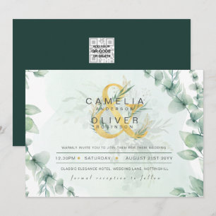 Leahg Eucalyptus Greenery Gold Wedding QR CODE IN Invitation