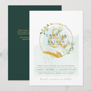 LeahG Eucalyptus Greenery Gold Wedding QR CODE INV Invitation