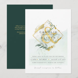 LeahG Eucalyptus Greenery Gold Wedding QR CODE INV Invitation
