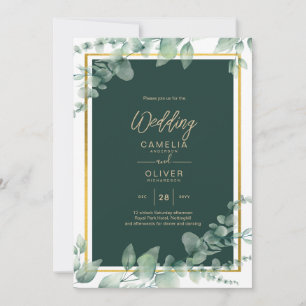 LeahG Eucalyptus Greenery Gold WEDDING QR CODE Invitation