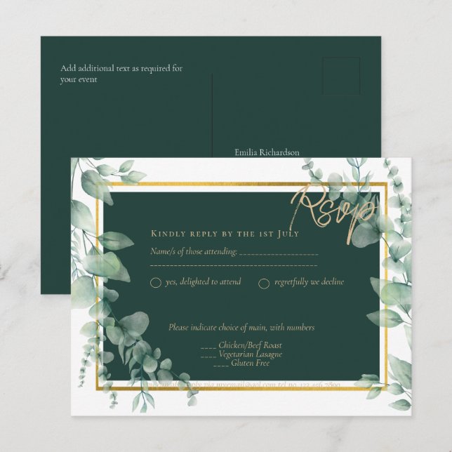 LeahG Eucalyptus Greenery Gold WEDDING QR CODE Postcard (Front/Back)