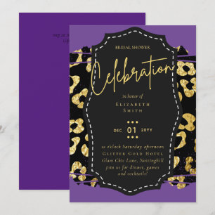 LeahG Glam Gold Purple Animal Prints Bridal Shower Invitation