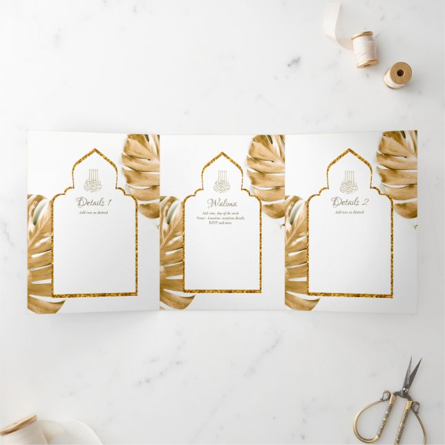 LeahG Gold White Islamic Muslim Wedding Invites  (Inside)