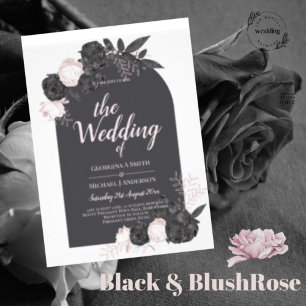 LeahG Gray Pink Roses Modern Fall Winter Wedding  Invitation