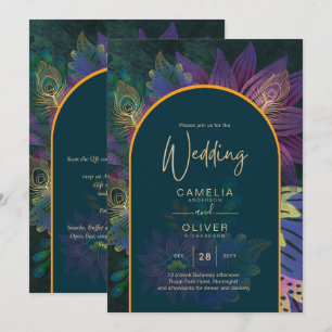 LeahG Green Purple Gold JEWEL TONES Wedding INVITE