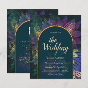 LeahG Green Purple Gold JEWEL TONES Wedding INVITE