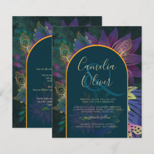 LeahG Green Purple Gold JEWEL TONES Wedding INVITE