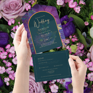 LeahG Green Purple Gold JEWEL TONES Wedding INVITE