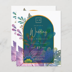 LeahG Green Purple Gold JEWEL TONES Wedding INVITE