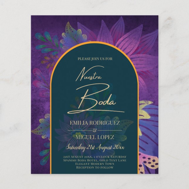 LeahG Green Purple Gold JEWEL TONES Wedding INVITE Flyer (Front)