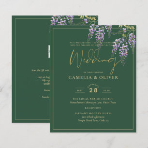 LeahG Green Purple Gold WISTERIA Wedding INVITE