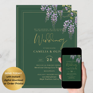 LeahG Green Purple Gold WISTERIA Wedding INVITE