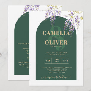LeahG Green Purple Gold WISTERIA Wedding INVITE