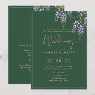 LeahG Green Purple WISTERIA Wedding INVITE
