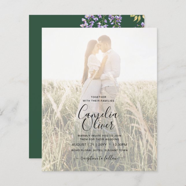 LeahG Green Purple WISTERIA Wedding INVITE (Front/Back)