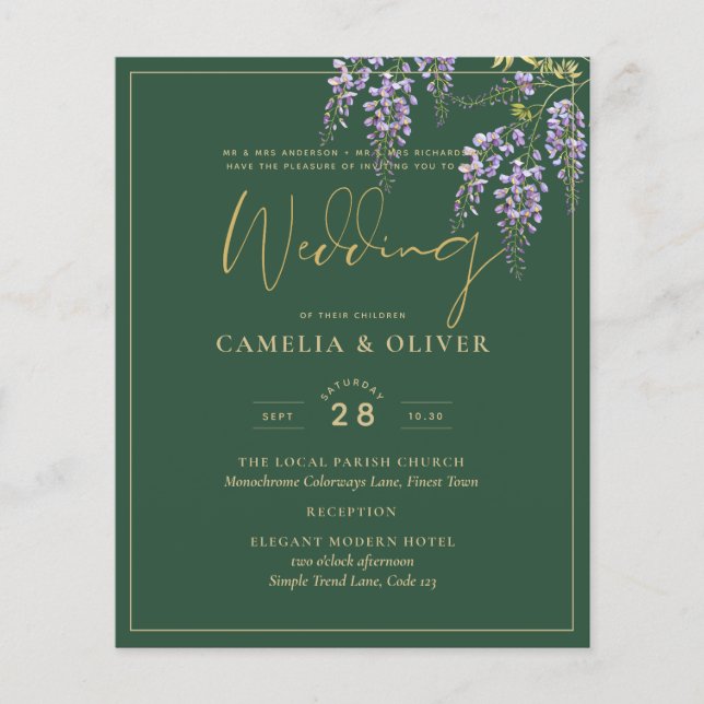 LeahG Green Purple WISTERIA Wedding INVITE Flyer (Front)