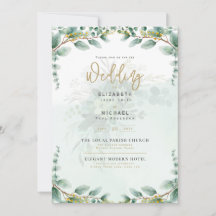 LeahG Greenery Eucalyptus Gold Wedding Invite QR C