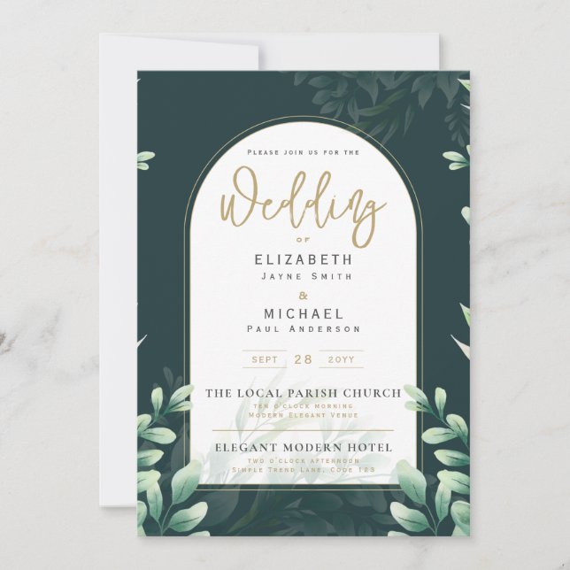 LeahG Greenery Gold PHOTO Mariage Invitation (Devant)