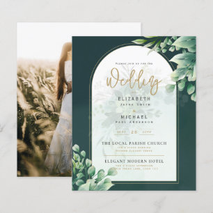 LeahG Greenery Gold PHOTO Wedding Invite