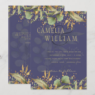 LeahG Greenery Gold Wedding Invite MANY COLORS