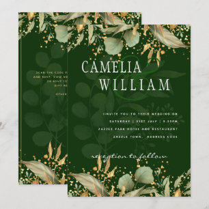 LeahG Greenery Leaves Green Gold Wedding Invite