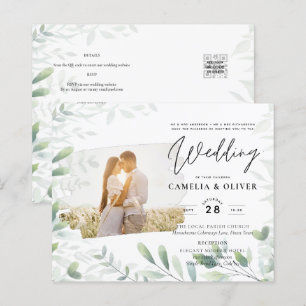 LeahG Greenery Leaves PHOTO OVERLAY Wedding Invite