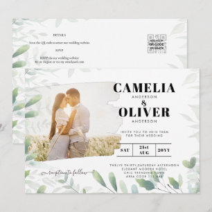 LeahG Greenery Leaves PHOTO OVERLAY Wedding Invite