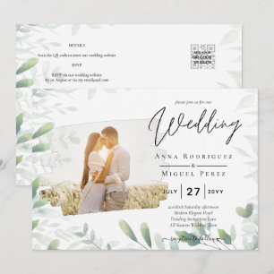 LeahG Greenery Leaves PHOTO OVERLAY Wedding Invite