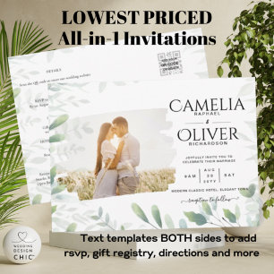 LeahG Greenery Leaves PHOTO OVERLAY Wedding Invite Flyer