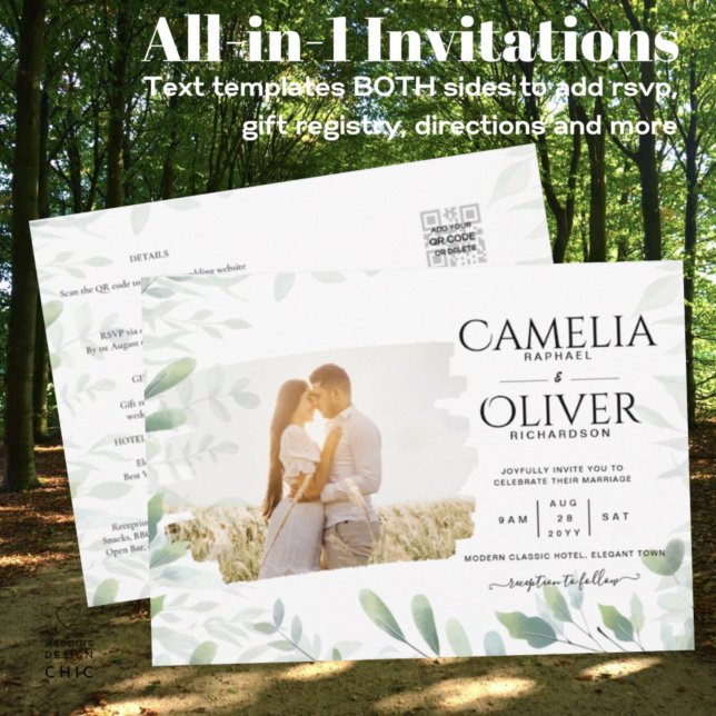 LeahG Greenery Leaves PHOTO OVERLAY Wedding Invite Flyer (Creator Uploaded)