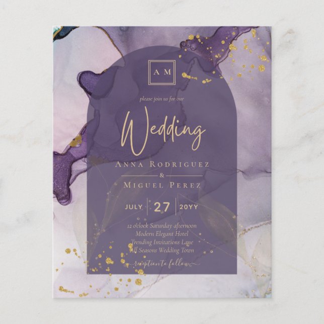LeahG Ink Ombre Purple Lavender Gold Wedding (Front)