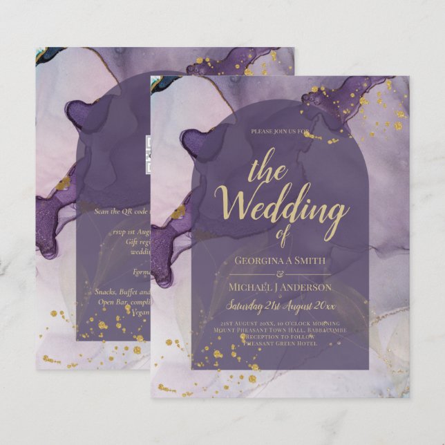 LeahG Ink Ombre Purple Lavender Gold Wedding (Front/Back)