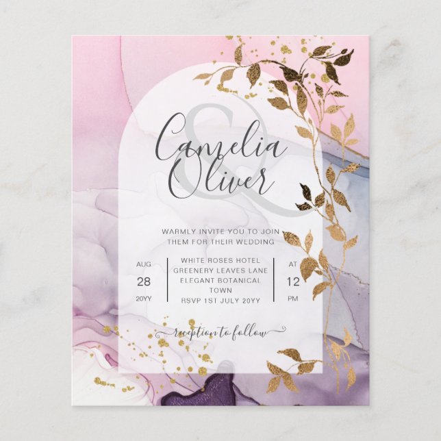 LeahG Ink Ombre Purple Pink Pink Gold Wedding Flyer (Front)