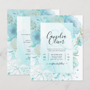 LeahG INK Sea Glass Turquoise Aqua Abstract INVITE