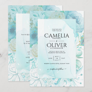 LeahG INK Sea Glass Turquoise Aqua Abstract INVITE