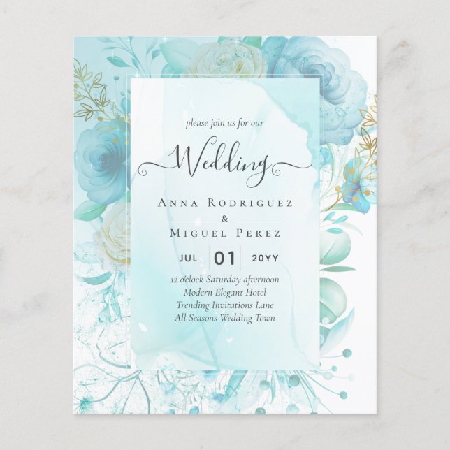 LeahG INK Sea Glass Turquoise Aqua Abstract INVITE Flyer (Front)