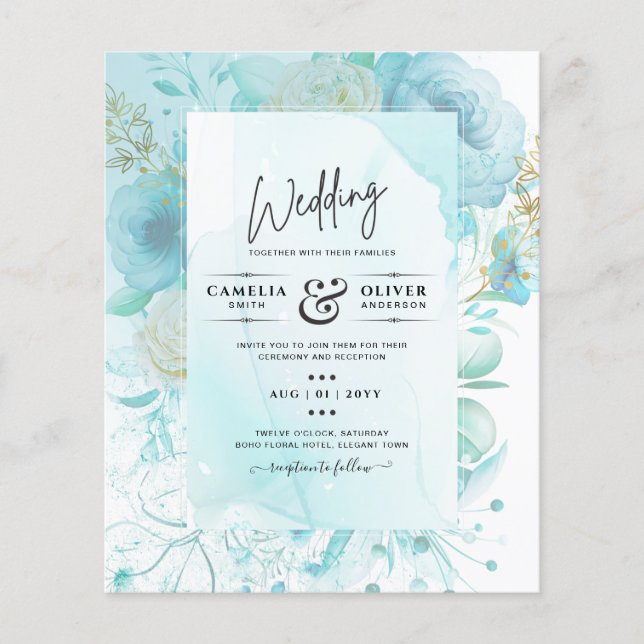 LeahG INK Sea Glass Turquoise Aqua Abstract INVITE Flyer (Front)