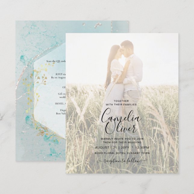 LeahG INK Sea Glass Turquoise Gold Aqua INVITE (Front/Back)