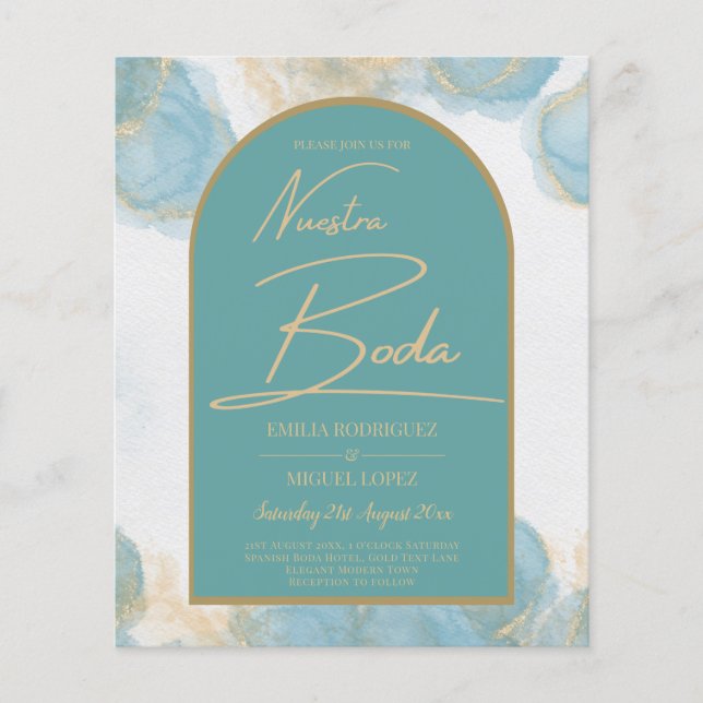 LeahG INK Sea Glass Turquoise Teal Gold INVITE Flyer (Front)