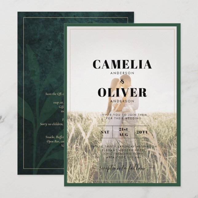 LeahG Invitation de mariage avec superposition de  (Devant / Derrière)