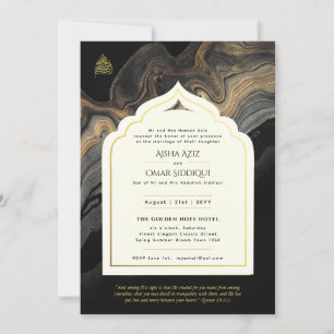 LeahG Islamic Wedding Black Gold Mosque Elegant Invitation