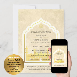 LeahG Islamic Wedding Gold Mosque Elegant Nikah Invitation