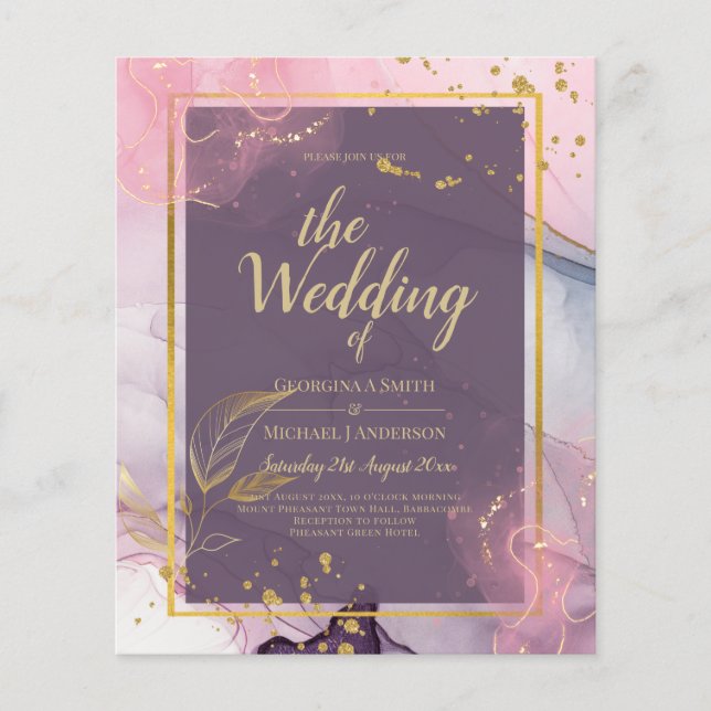 LeahG® Lavender INK Mauve Purple Gold Wedding Flyer (Front)